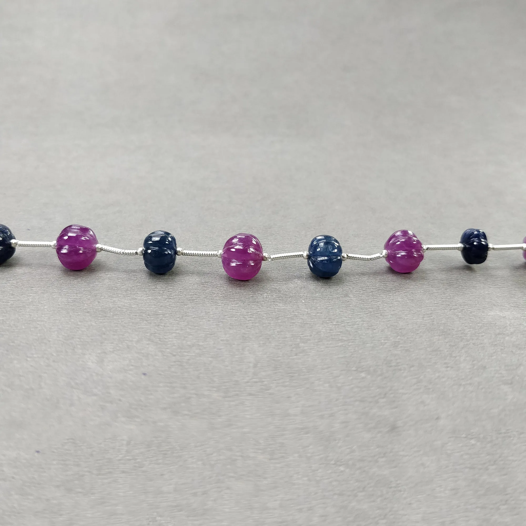 Blue SAPPHIRE Red RUBY Gemstone Carving Loose Beads: 51.67ct Natural Untreated Round Shape Hand Carved Melon Beads 8.5mm - 10mm