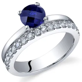 Blue Sapphire Round Cut Sterling Silver Ring Size 7