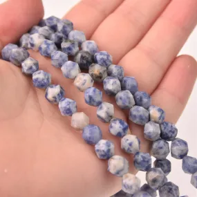 Blue Spot Jasper Half Strand, 8mm Star Cut Round Gemstone Beads, 8 long gem0847