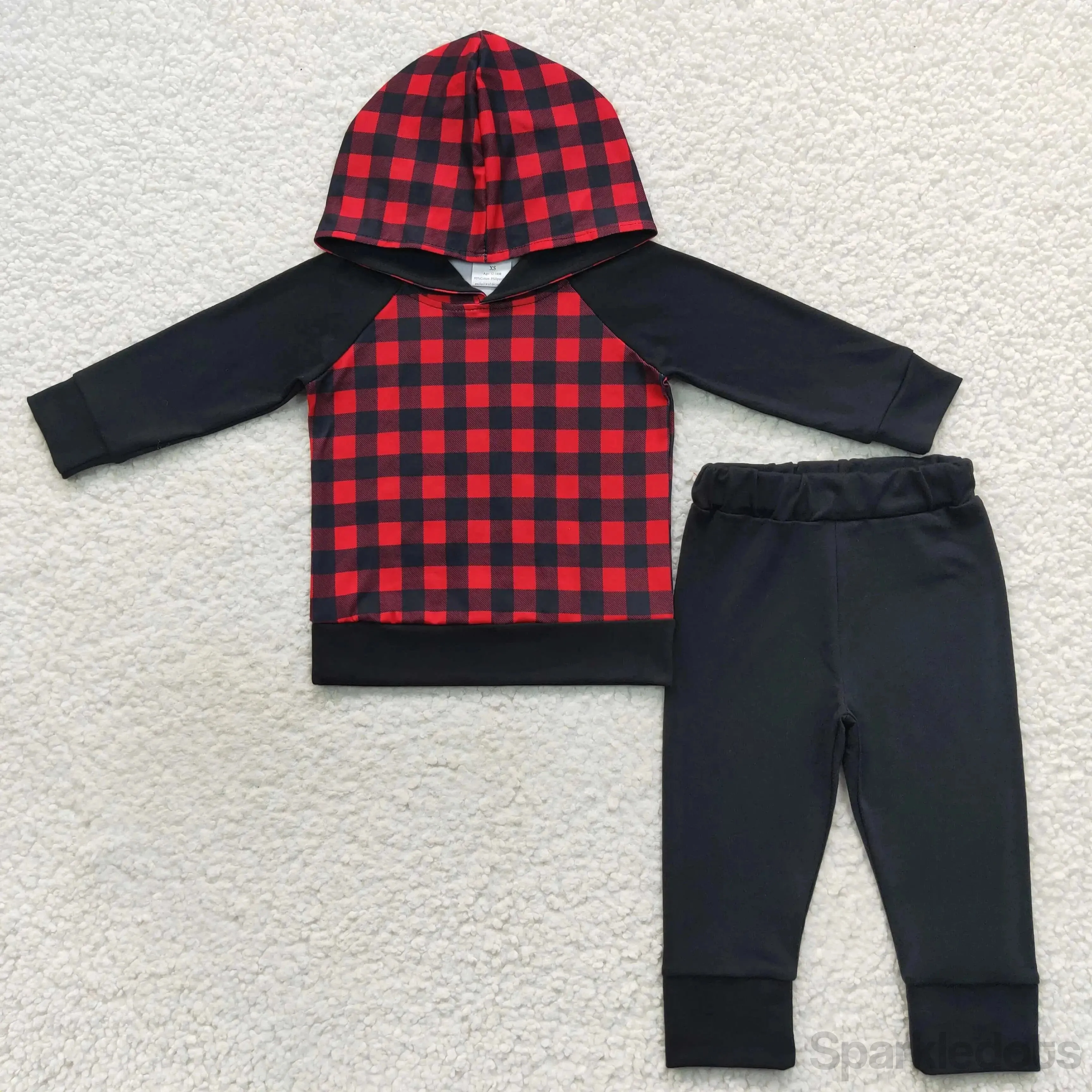 Boys Outfit - Christmas Loungewear - Red & Black Plaid to 14/16