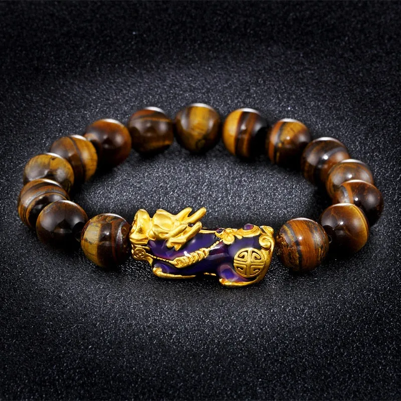 Brave Troops Natural Tiger Eye Beads Handmade Charm Bracelet