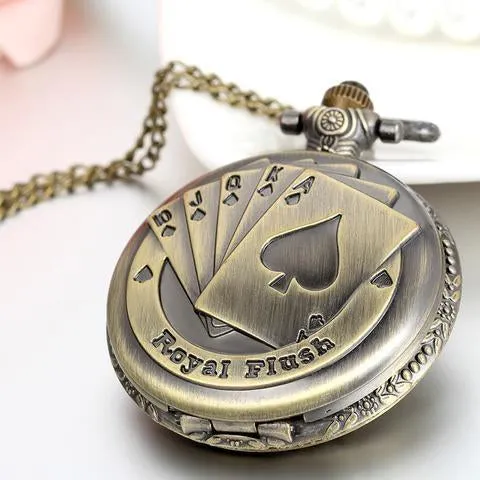 Bronze Coated Poker Pocket Watch with Royal Flush Exterior Case Design