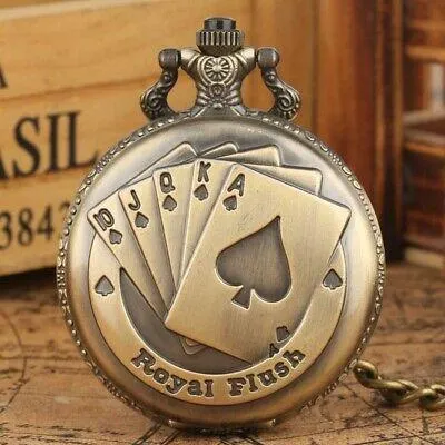 Bronze Coated Poker Pocket Watch with Royal Flush Exterior Case Design