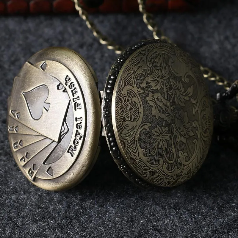 Bronze Coated Poker Pocket Watch with Royal Flush Exterior Case Design