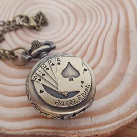 Bronze Coated Poker Pocket Watch with Royal Flush Exterior Case Design