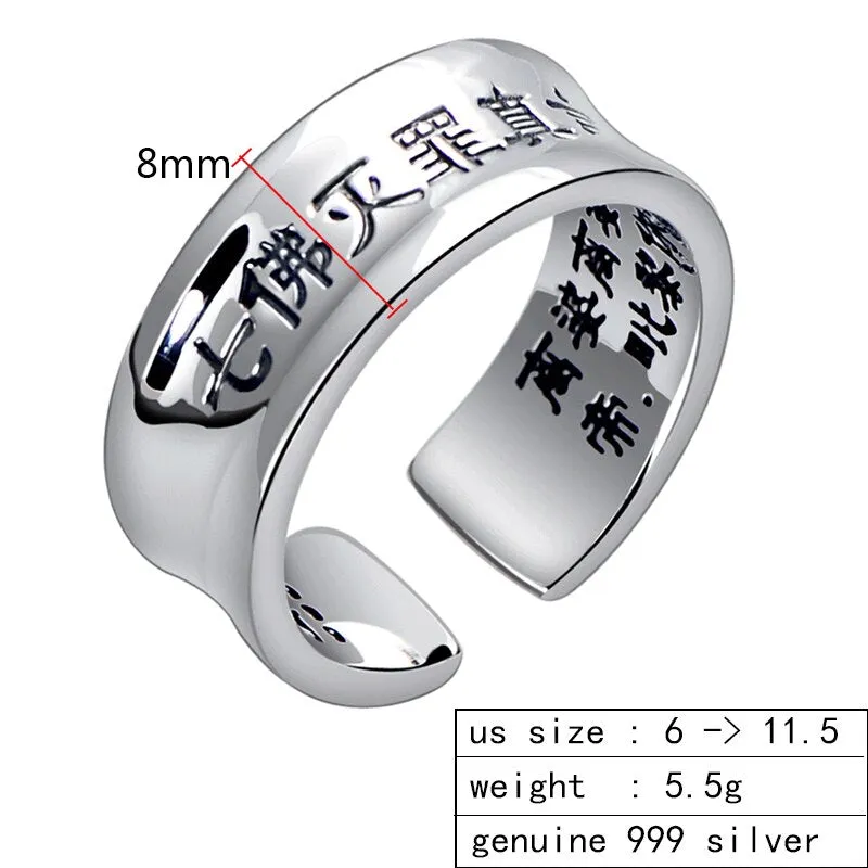 Buddhism Mantra Signet 999 Genuine Silver Adjustable Vintage Ring