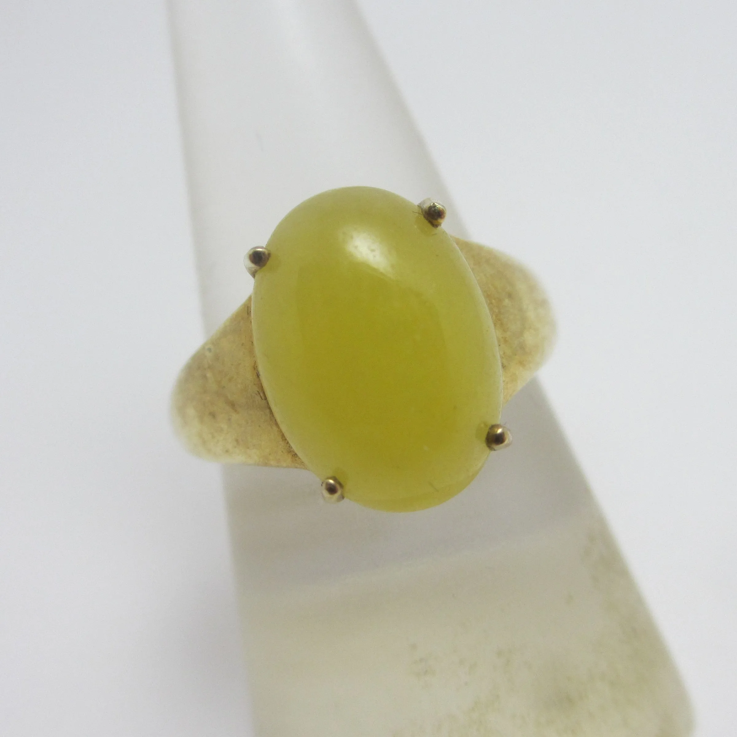 Cabochon Yellow Chalcedony Sterling Silver Gilt Ring Vintage c1980