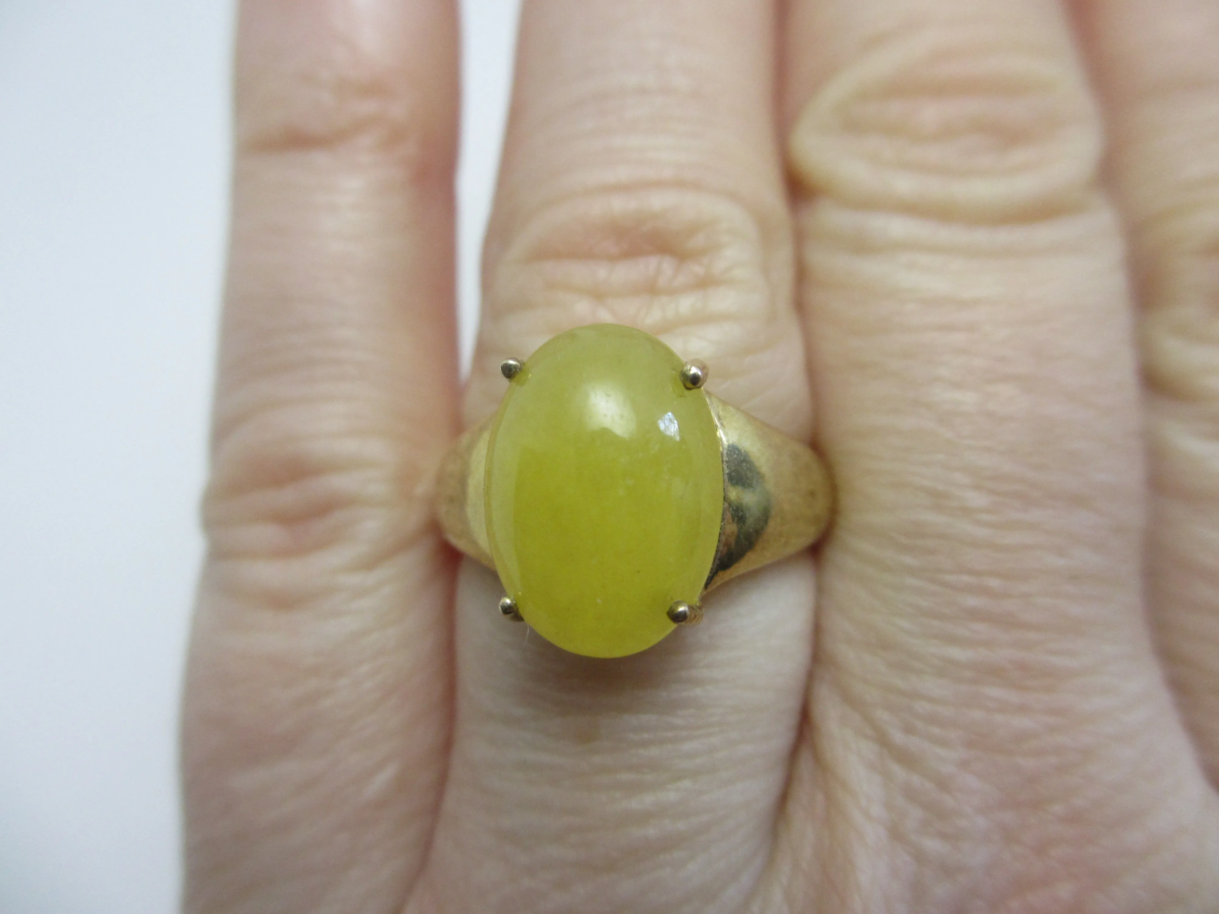 Cabochon Yellow Chalcedony Sterling Silver Gilt Ring Vintage c1980