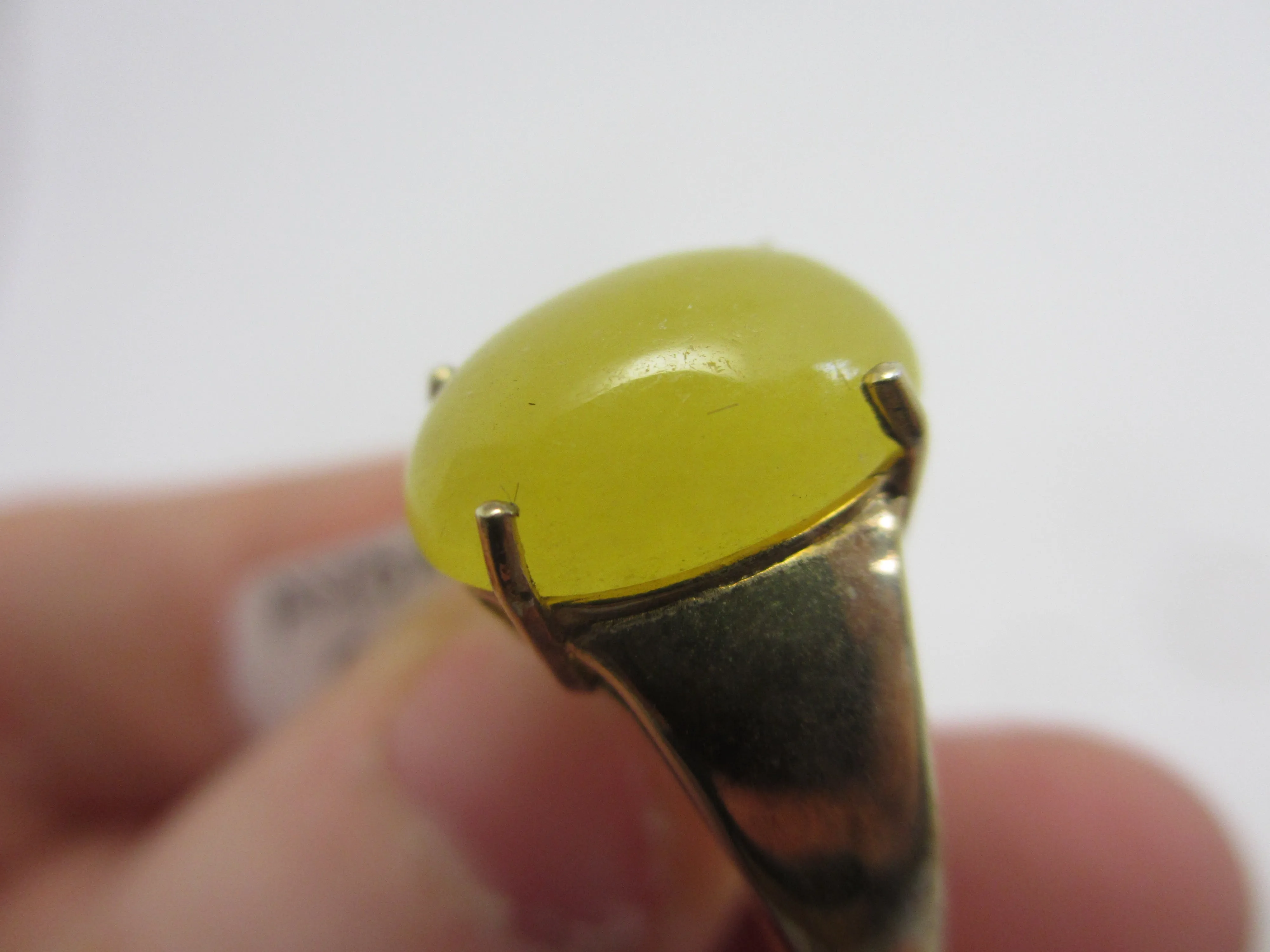 Cabochon Yellow Chalcedony Sterling Silver Gilt Ring Vintage c1980