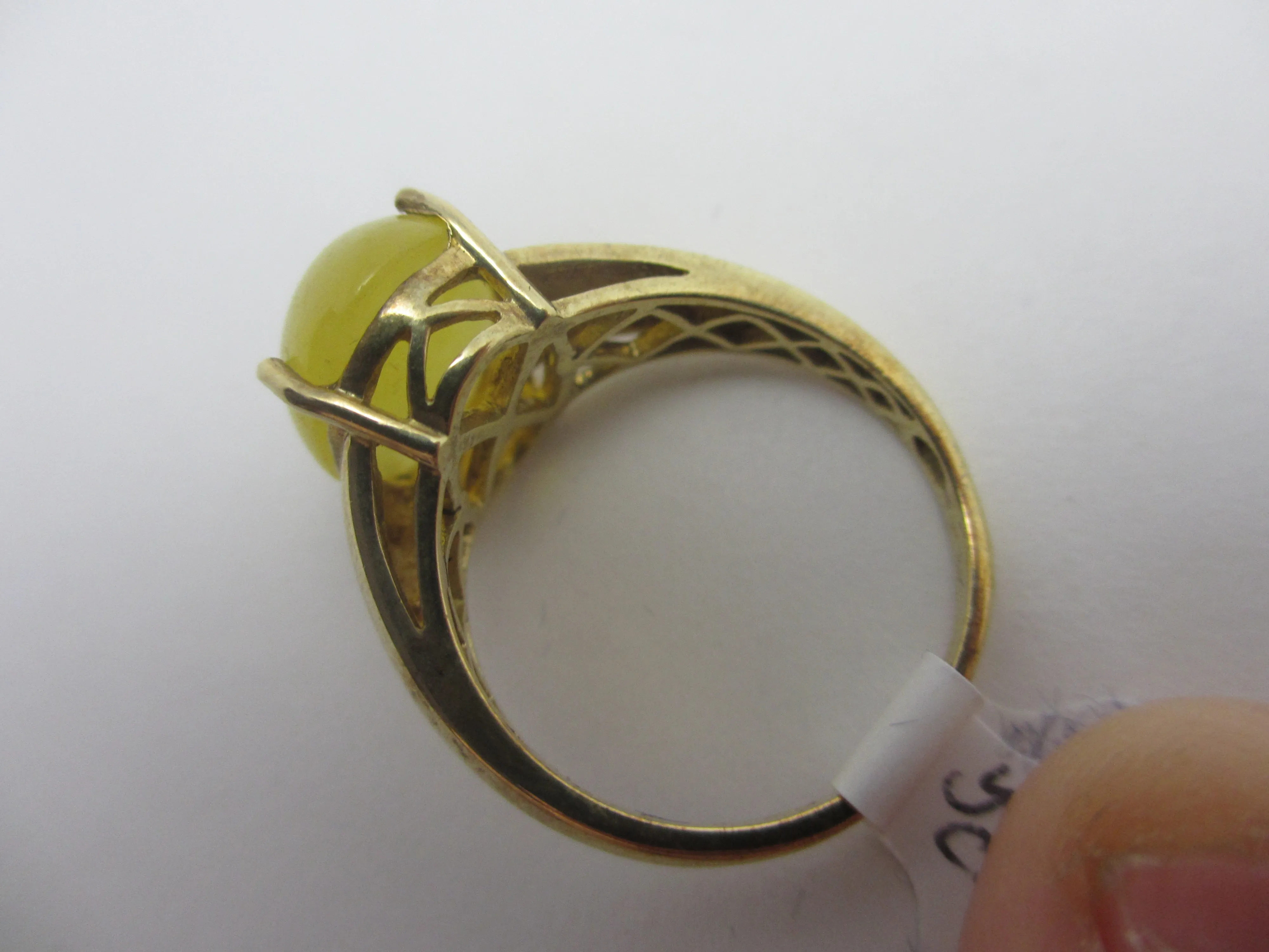 Cabochon Yellow Chalcedony Sterling Silver Gilt Ring Vintage c1980