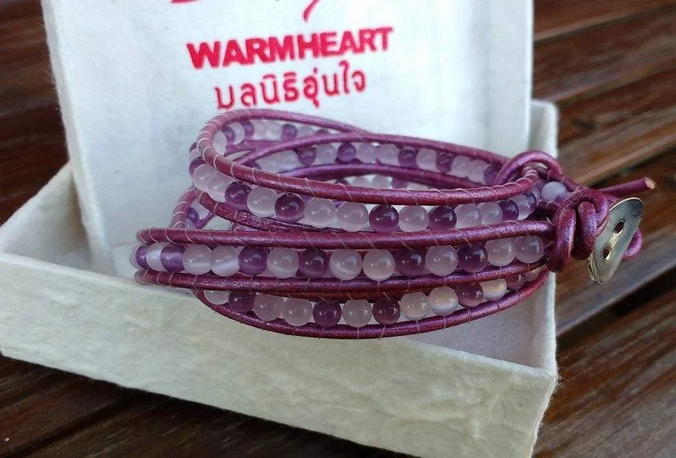 Cats Eyes Mauve Wrap Bracelet