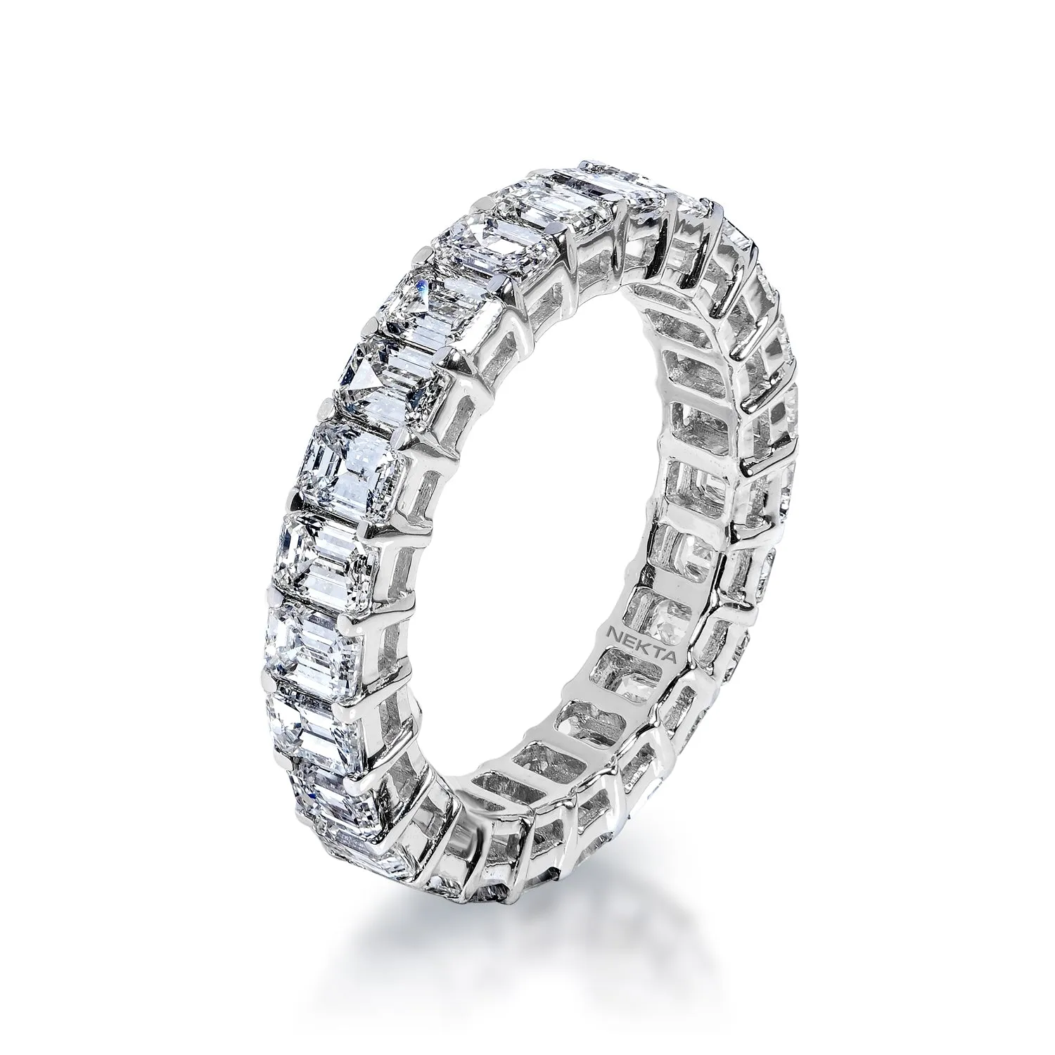 Celine 4 Carats Emerald Diamond Eternity Band in 14k White Gold Shared Prong