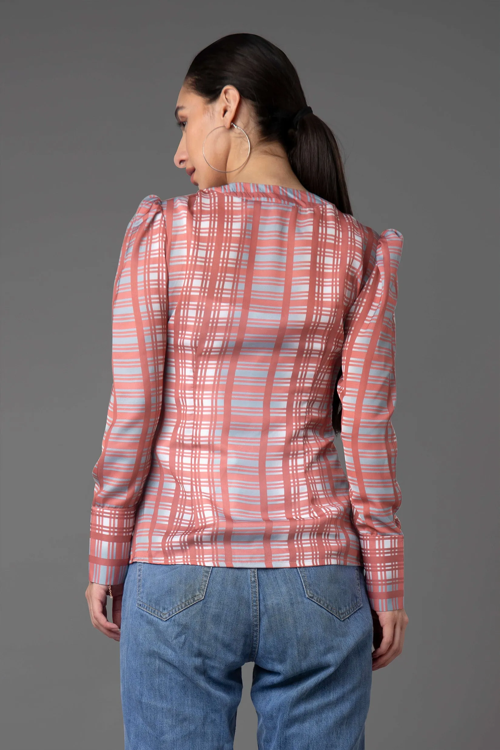 Checks Regular Fit Puff Sleeve Shirt