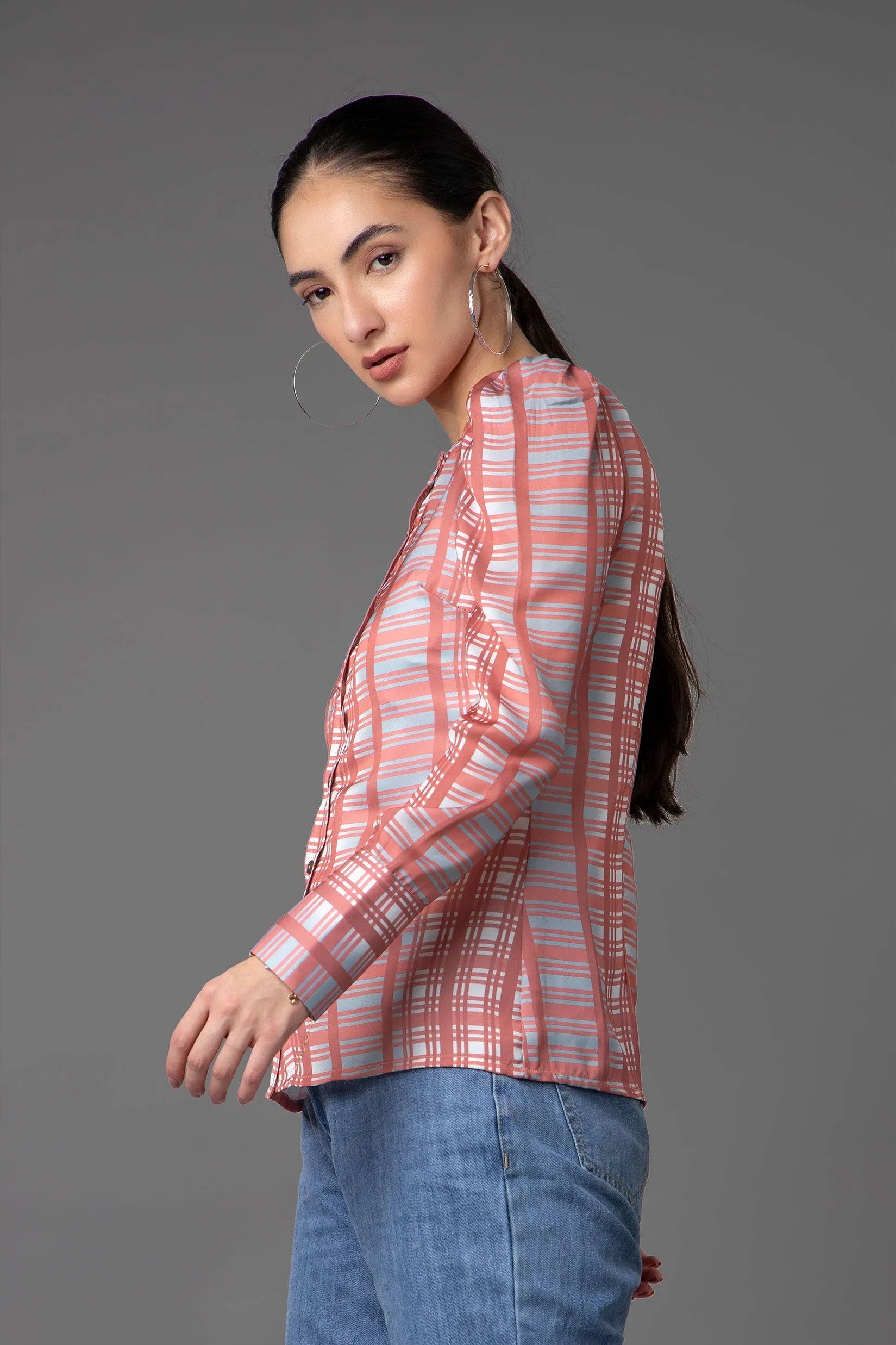 Checks Regular Fit Puff Sleeve Shirt