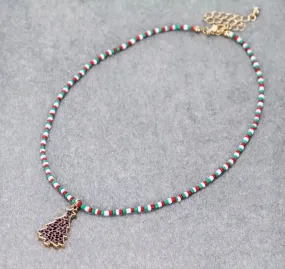 Christmas beaded tree short necklace