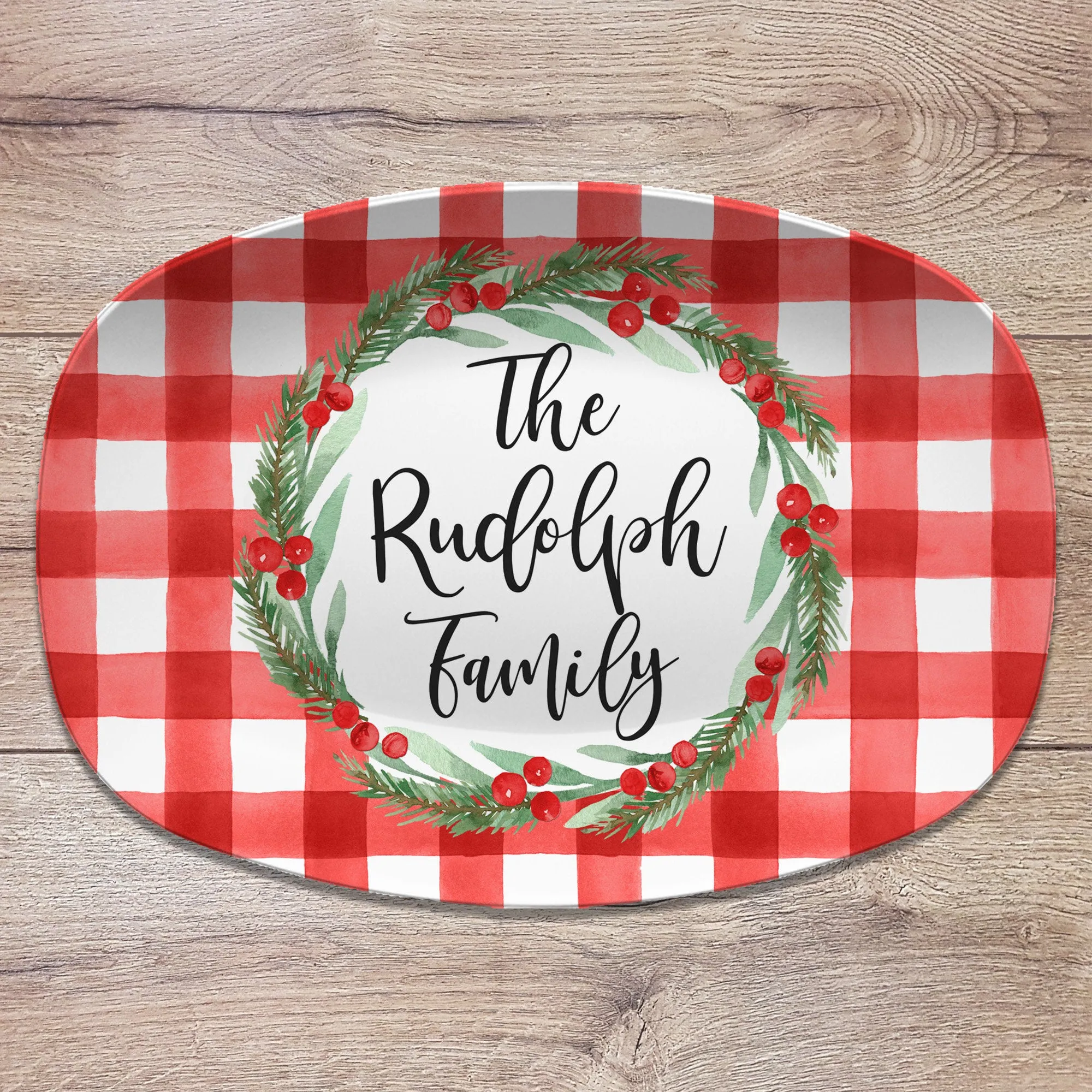 Christmas Buffalo Plaid Personalized Platter