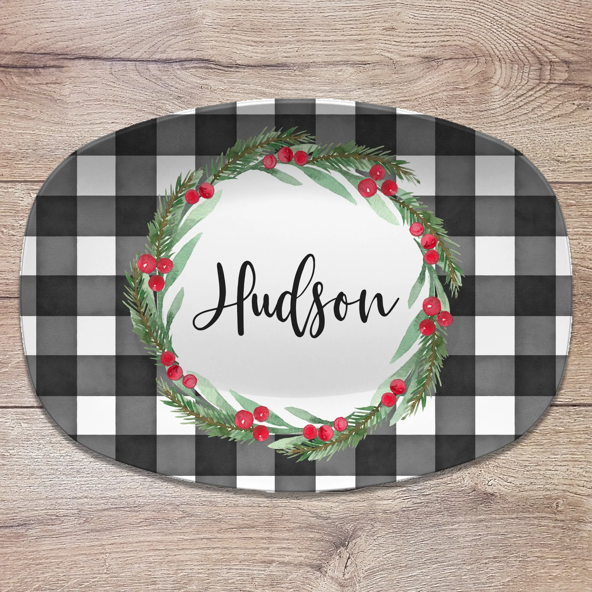 Christmas Buffalo Plaid Personalized Platter