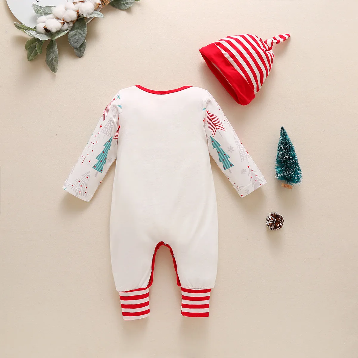 Christmas Day Models Striped Christmas Tree Boys and Girls Jumpsuit Hat