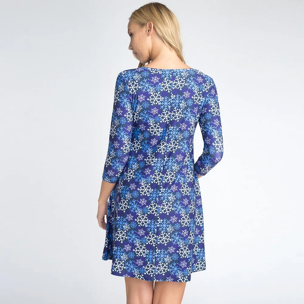 Christmas Snowflake Print Holiday Casual A-Line Dress