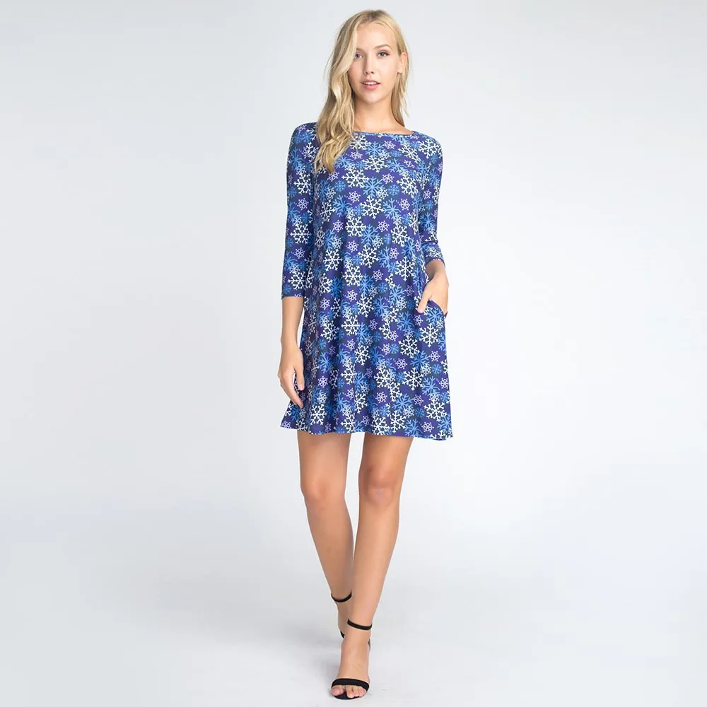 Christmas Snowflake Print Holiday Casual A-Line Dress