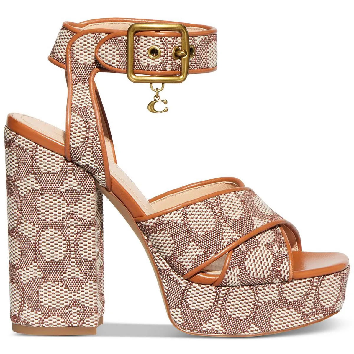 Coach Womens Nelly Raffia Criss-Cross Platform Sandals