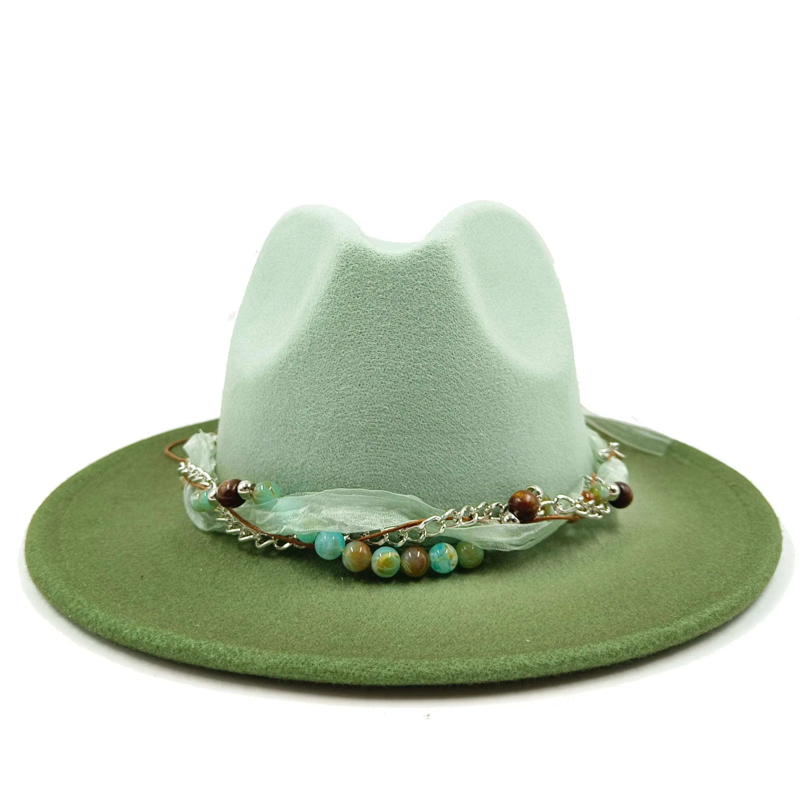 Colorful Brim Fedora Hat with Pearl Hatband