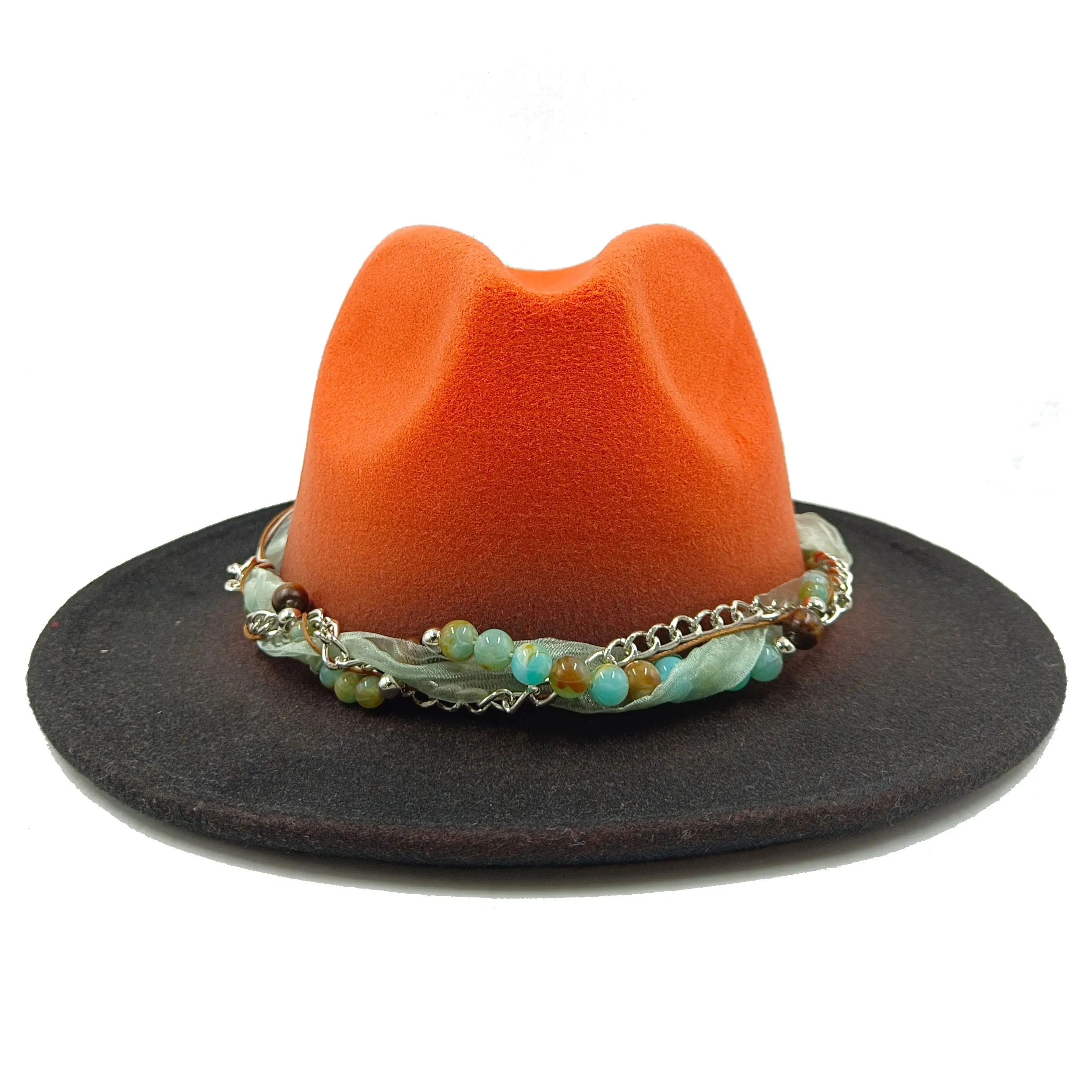 Colorful Brim Fedora Hat with Pearl Hatband