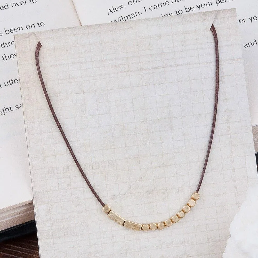 Copper Morse Code Beads on a Rope Necklace