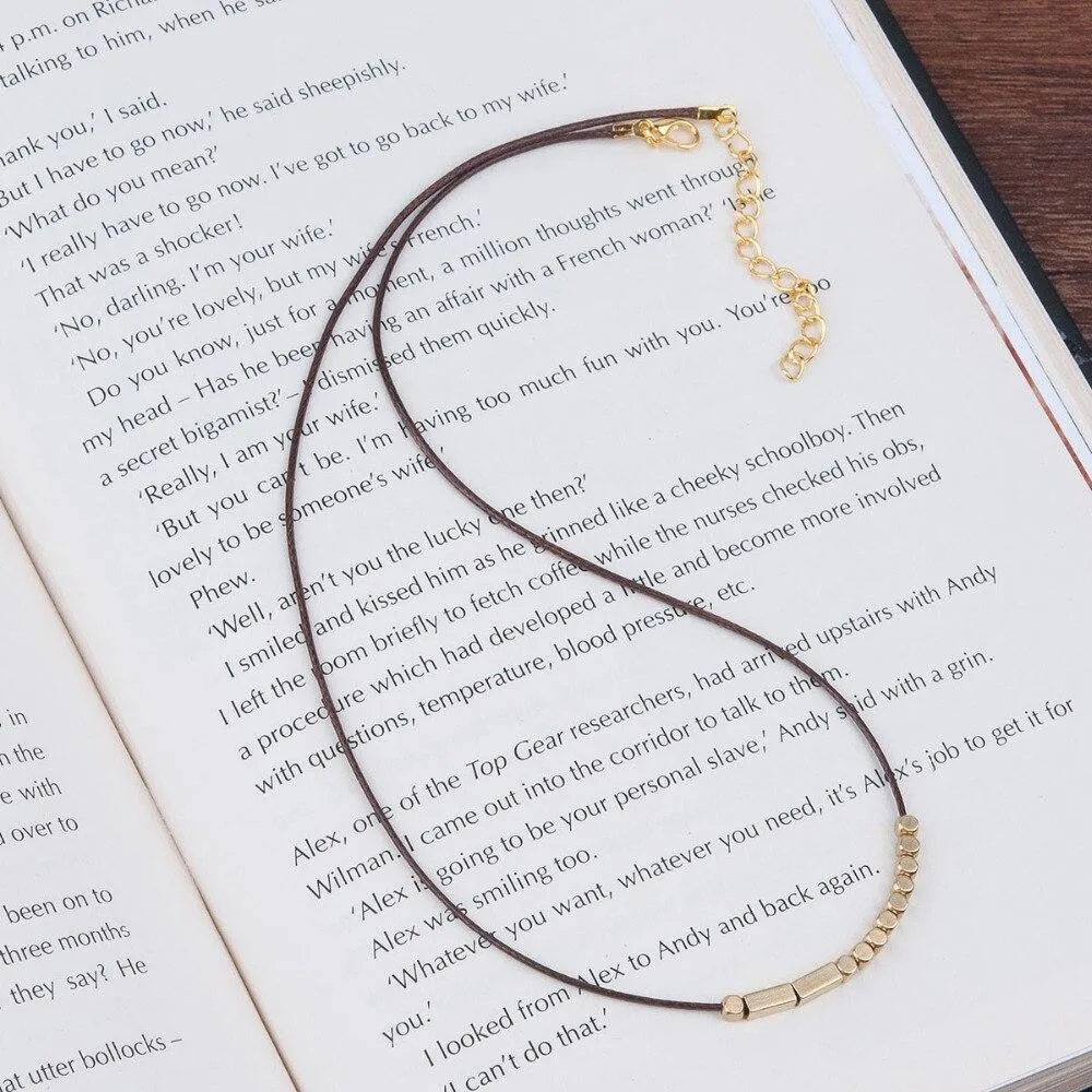 Copper Morse Code Beads on a Rope Necklace