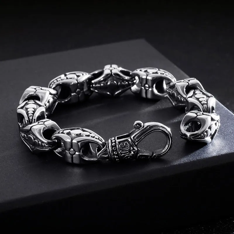 Cross Charm Stainless Steel Chunky Punk Bracelet