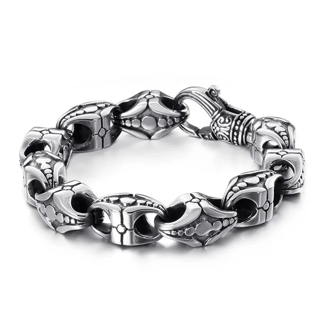 Cross Charm Stainless Steel Chunky Punk Bracelet