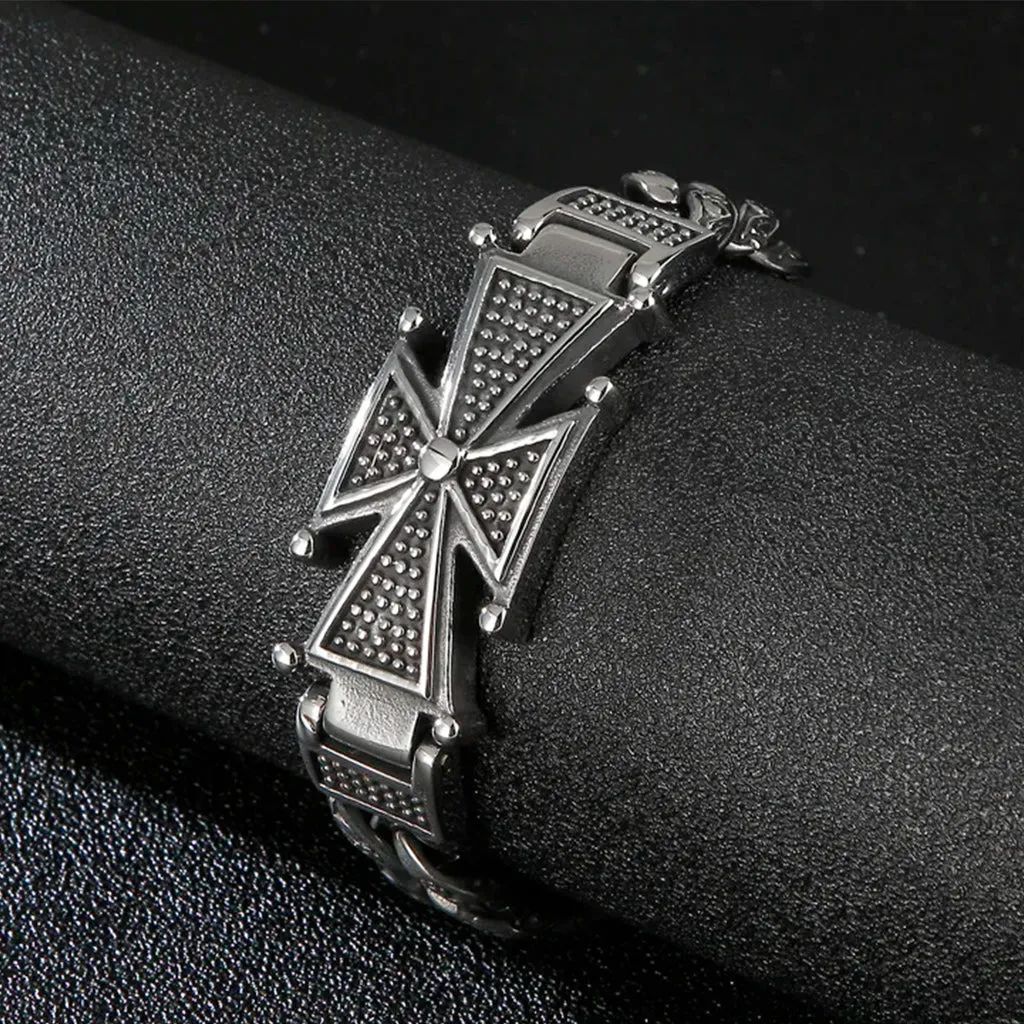 Cross Charm Stainless Steel Chunky Punk Bracelet