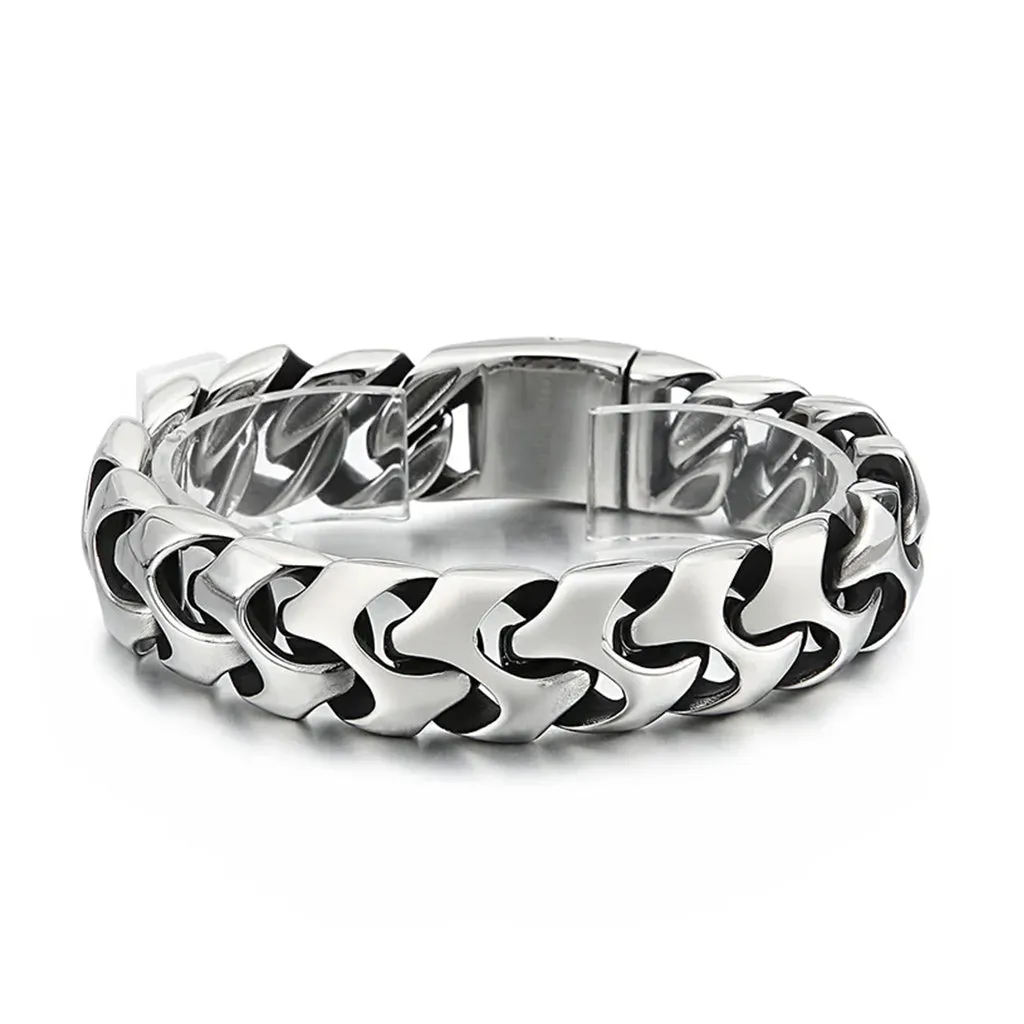 Cross Charm Stainless Steel Chunky Punk Bracelet