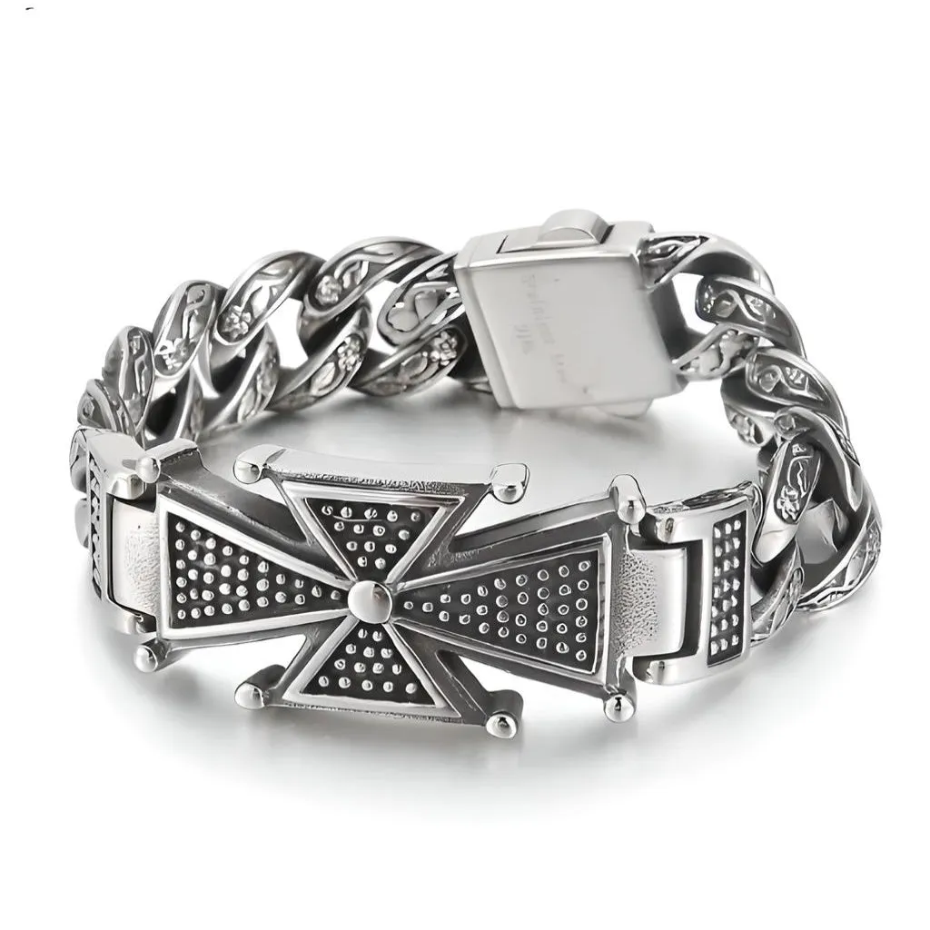 Cross Charm Stainless Steel Chunky Punk Bracelet