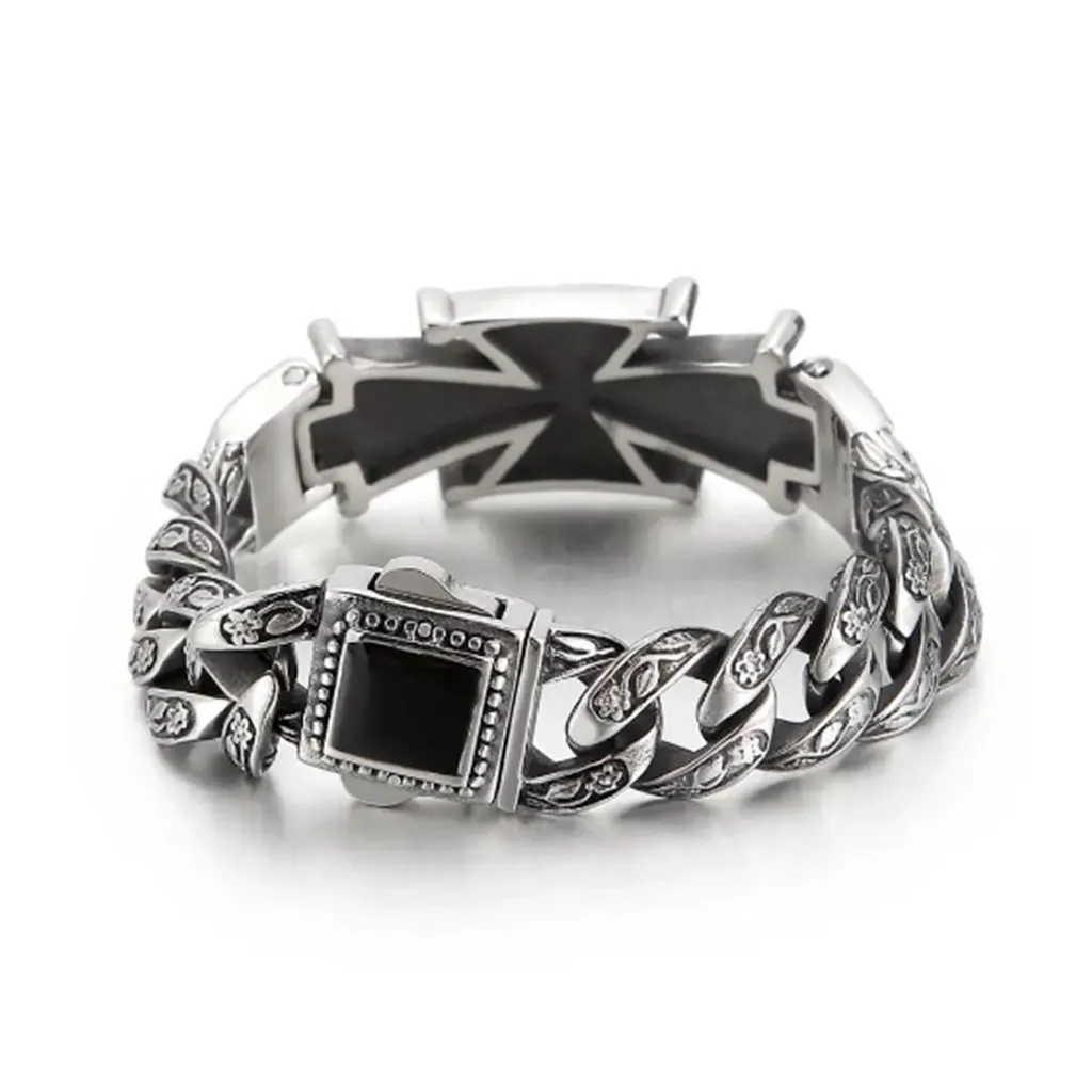 Cross Charm Stainless Steel Chunky Punk Bracelet