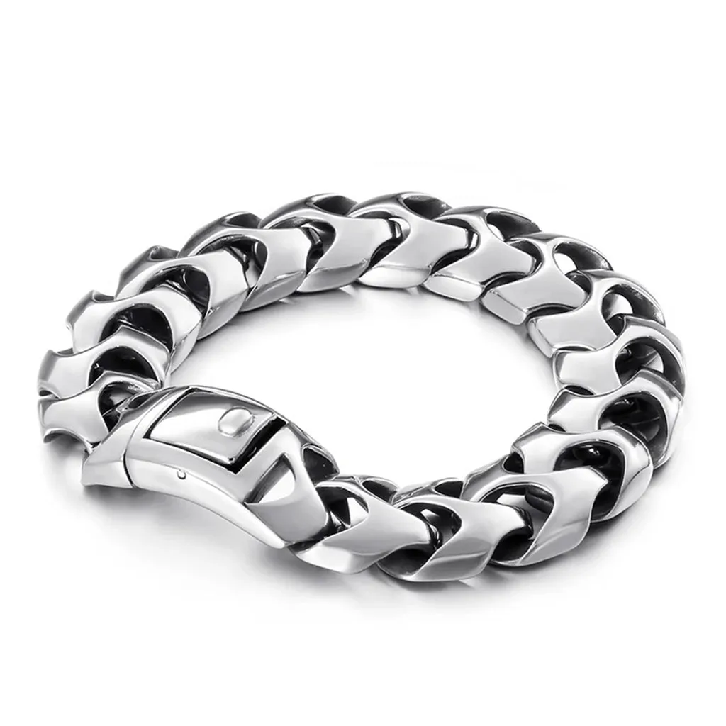 Cross Charm Stainless Steel Chunky Punk Bracelet