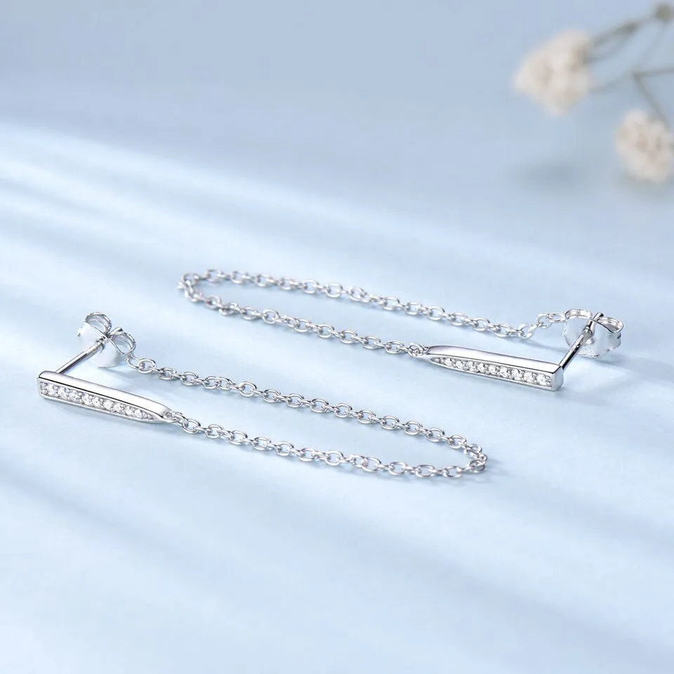 Cubic Zirconia 925 Sterling Silver Hanging Long Earrings