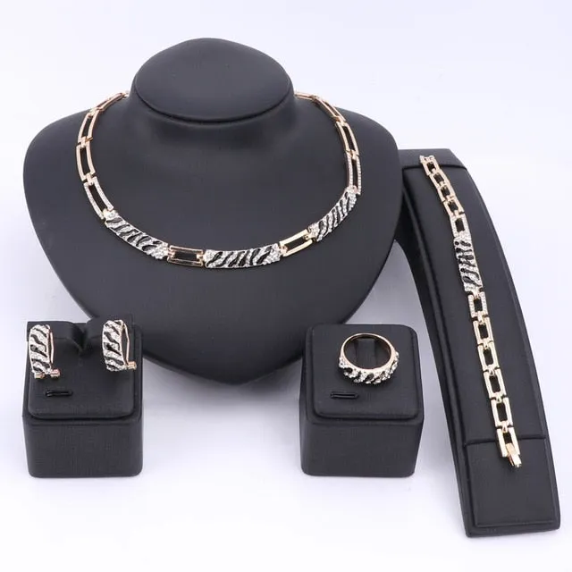 Cubic Zirconia and Crystal Enamel Necklace, Bracelet, Earrings & Ring Jewelry Set