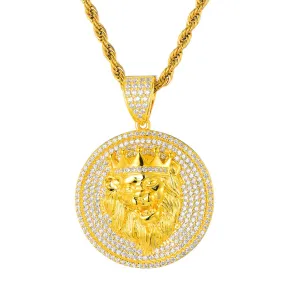 Cubic-Zirconia and Rhinestone-Studded Lion Bling Hip-hop Pendant Necklace