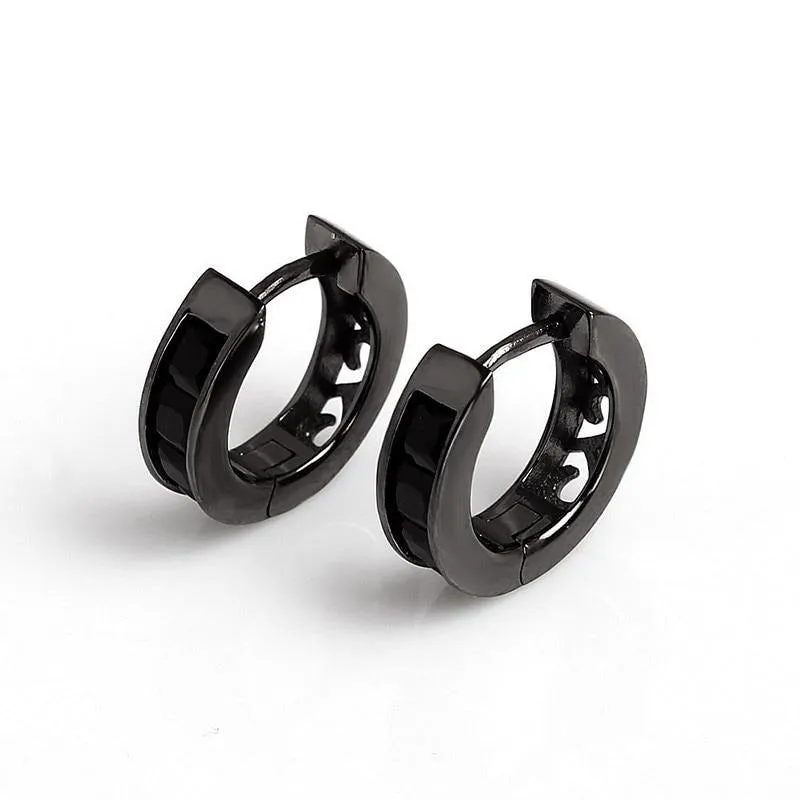 Cubic Zirconia Black Rhodium-Plated 925 Sterling Silver Hip-Hop Hoop Earrings