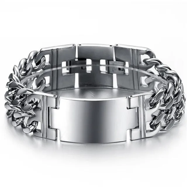 Custom Engrave Wide Wristband Stainless Steel Punk Fashion Chain Bracelet