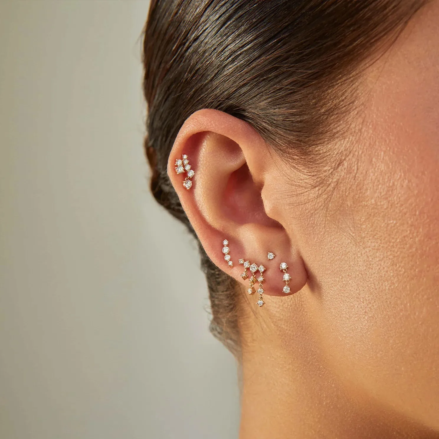 Diamond Cluster Dangle Stud Earring