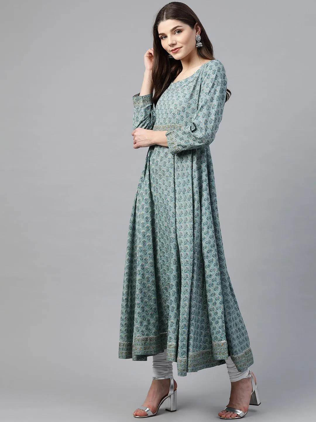 Divena Indigo Blue Printed High Low Kurta