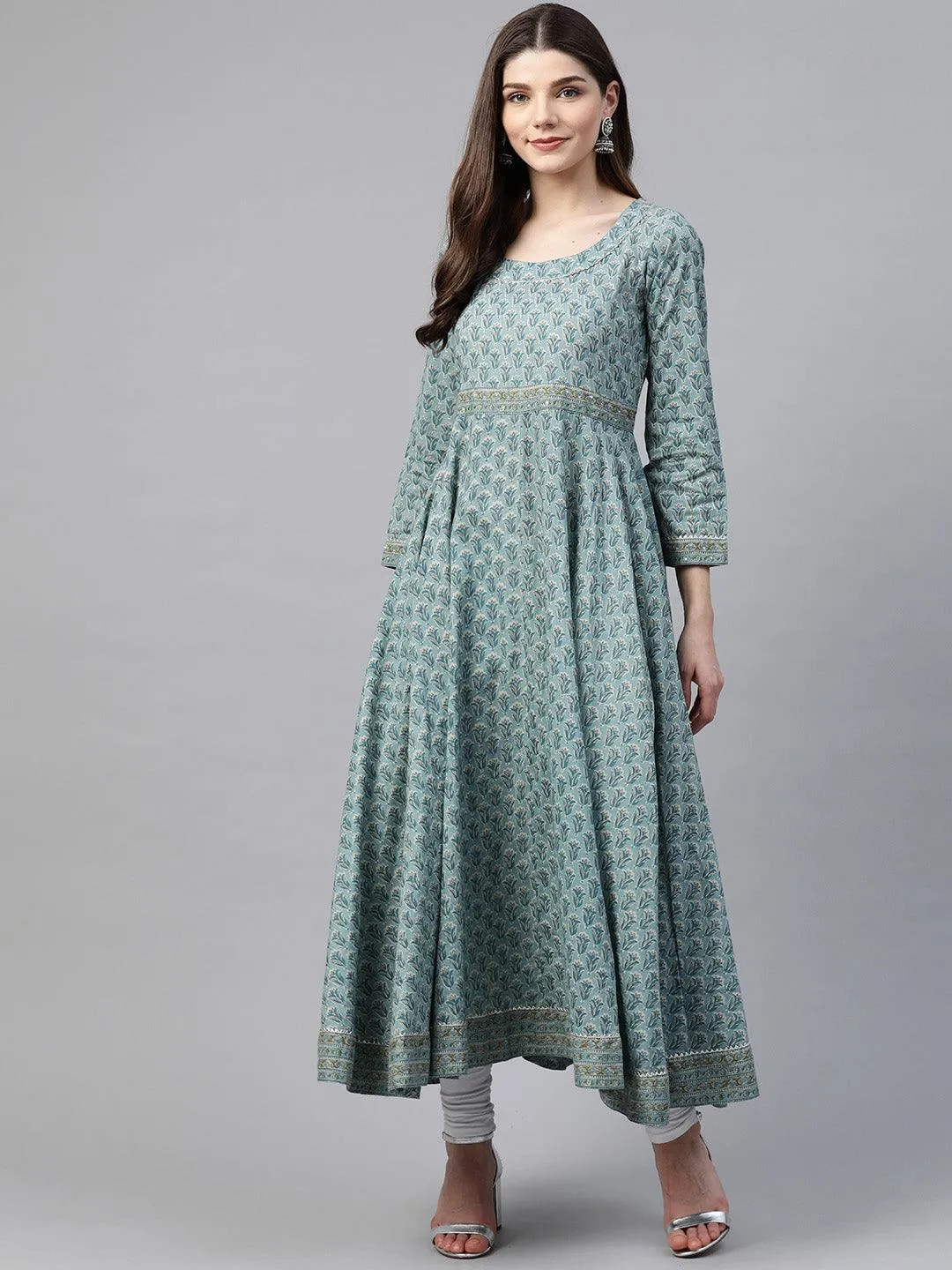 Divena Indigo Blue Printed High Low Kurta