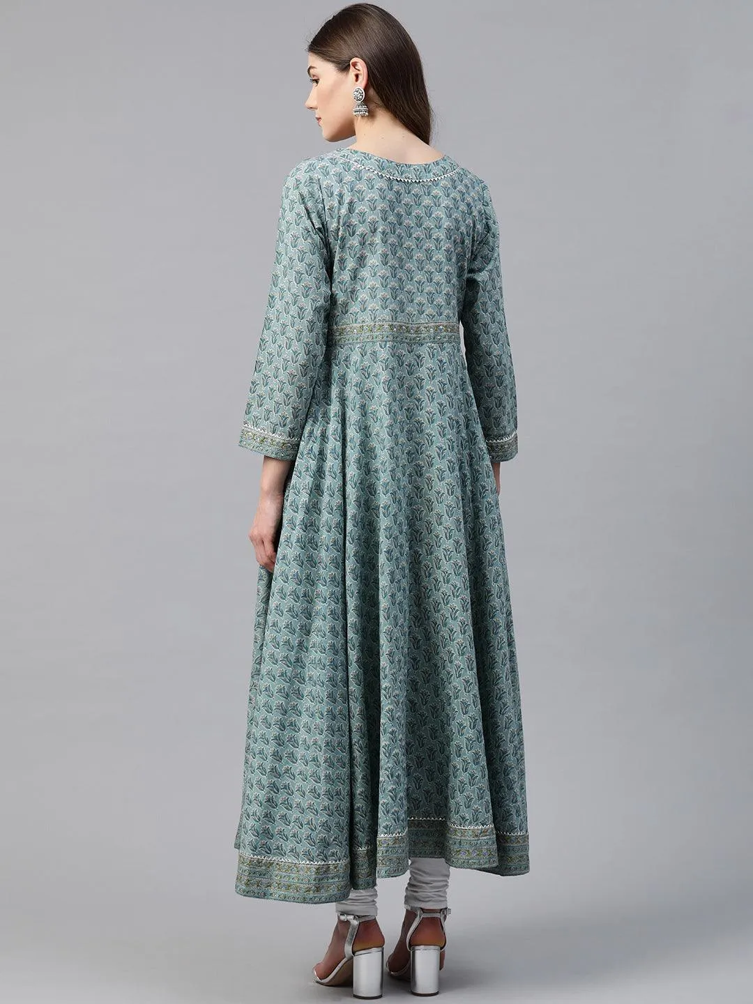 Divena Indigo Blue Printed High Low Kurta