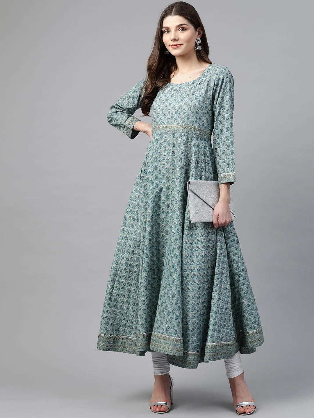 Divena Indigo Blue Printed High Low Kurta