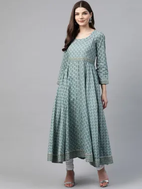 Divena Indigo Blue Printed High Low Kurta