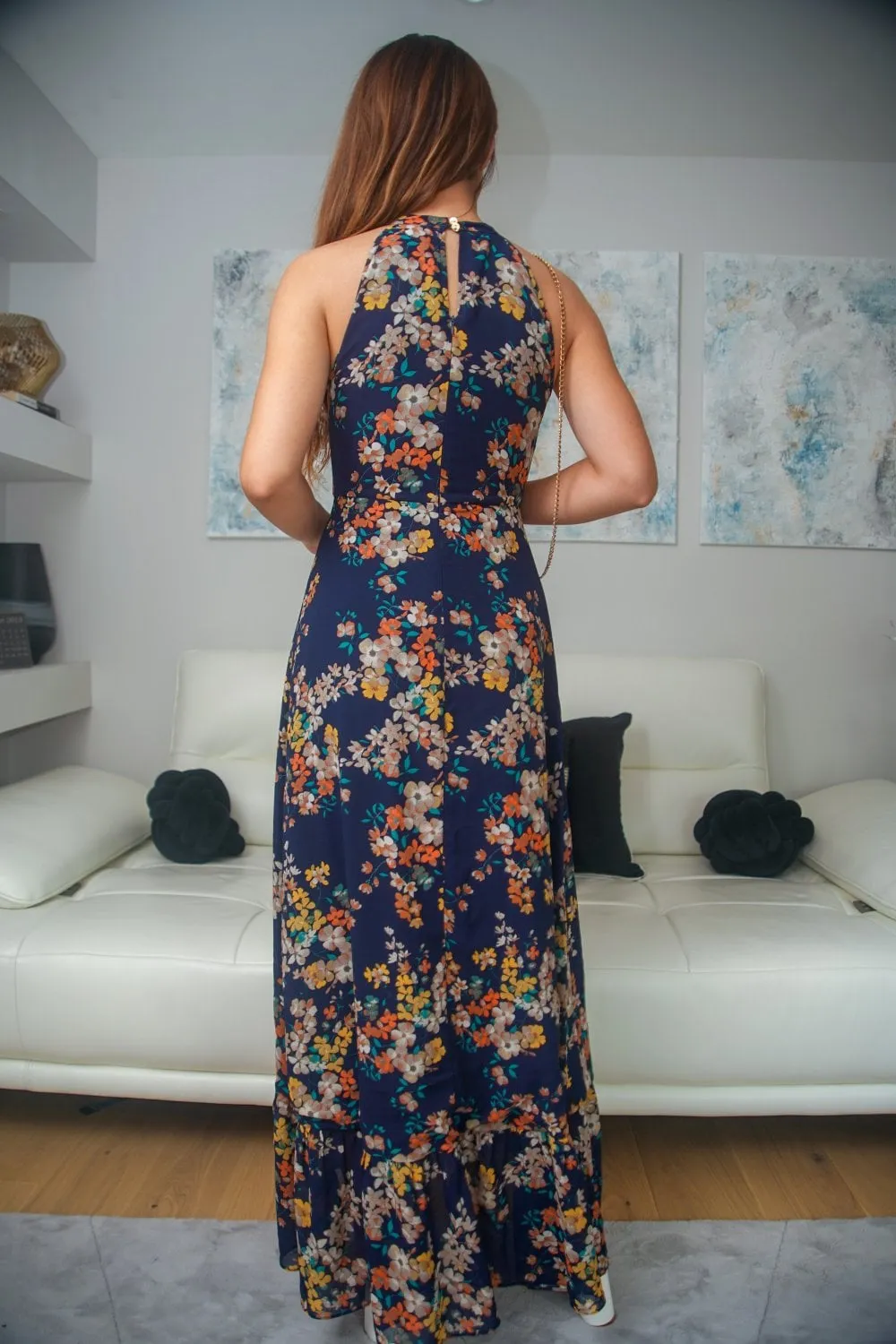 Double Second Floral Print Halter Neck Wrap Front Maxi Dress