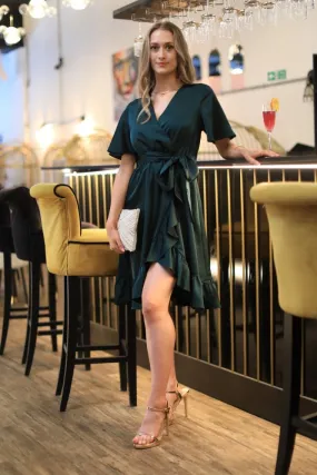 Double Second Frill Wrap Dress With Tea Sleeve