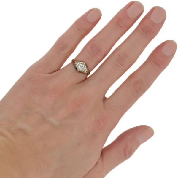 Edwardian Mixed Metals Diamond Engage Ring 0.50ctw